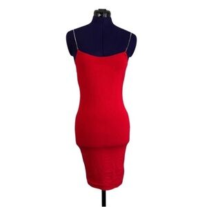Fashion Nova Red Rhinestone Strap Mini Dress